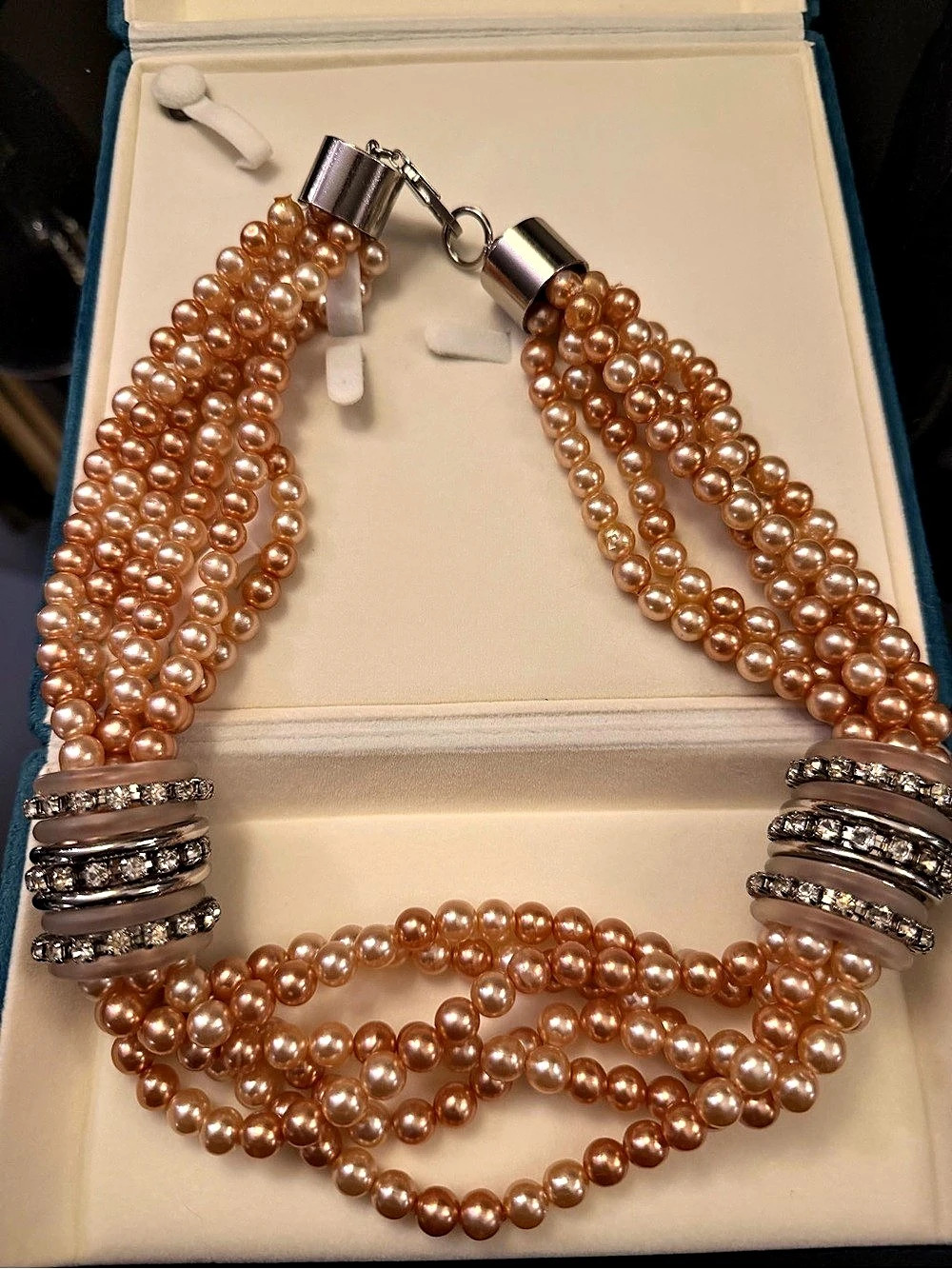 Wilma Spagli VTG Multi-Strand Cultured Pearl Necklace in Pink Lustre silver HW